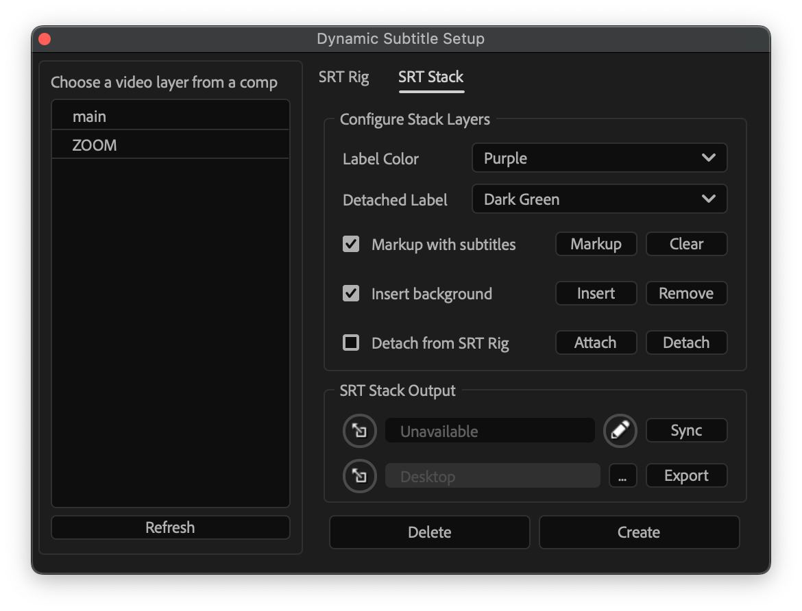 Dynamic Subtitle Setup Window - SRT Stack